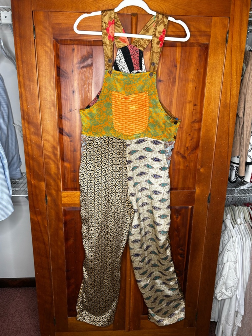 Mexicali Blues Boho Patchwork Silk Blend Overalls Hippie Whimsical One of a KInd